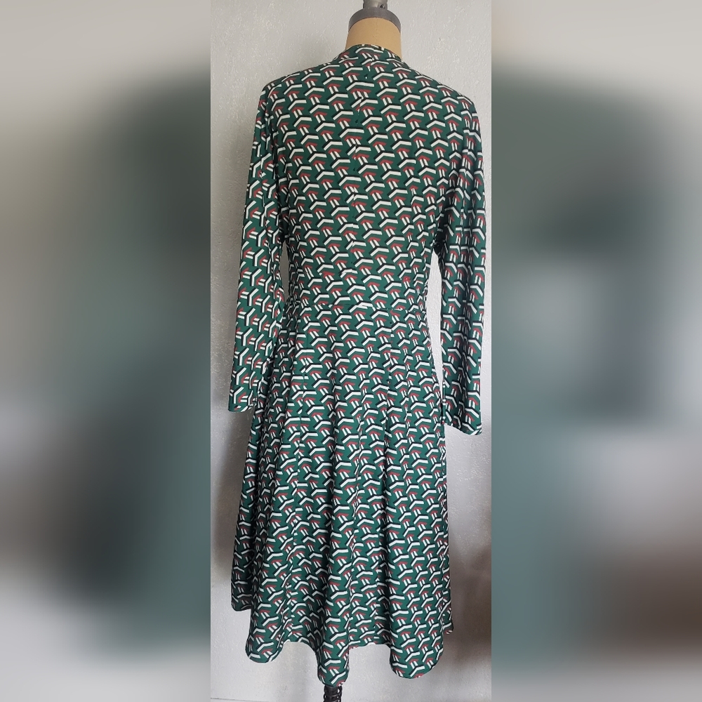 JADE Melody Tam  Midi Green/White Long Sleeves V-neck Dress Size S - Picture 2 of 10